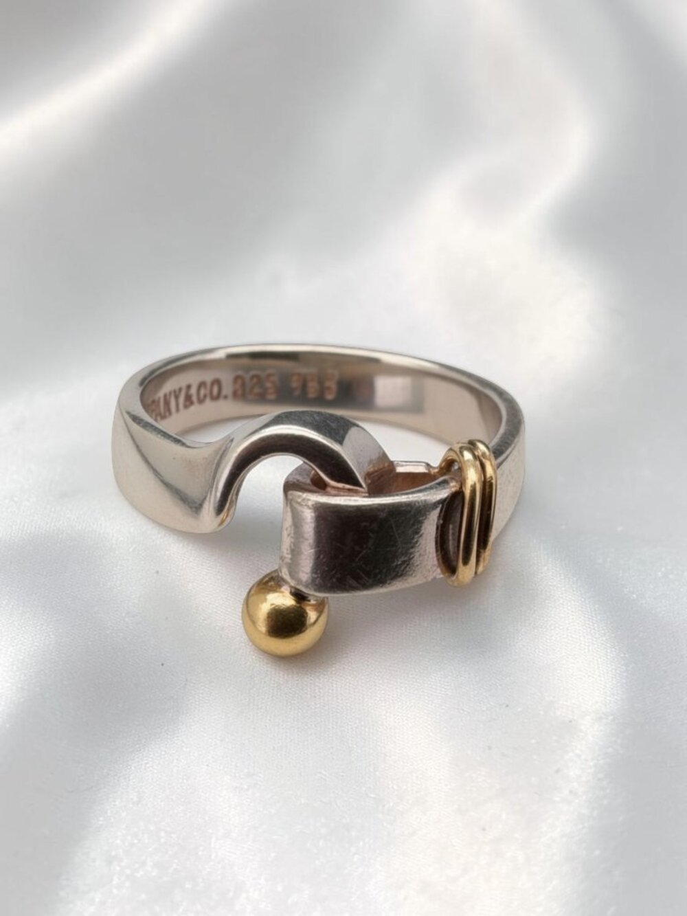 Tiffany & Co. Hook & Eye Ring 18k Yellow Gold 925 Sterling Silver Size 5.5